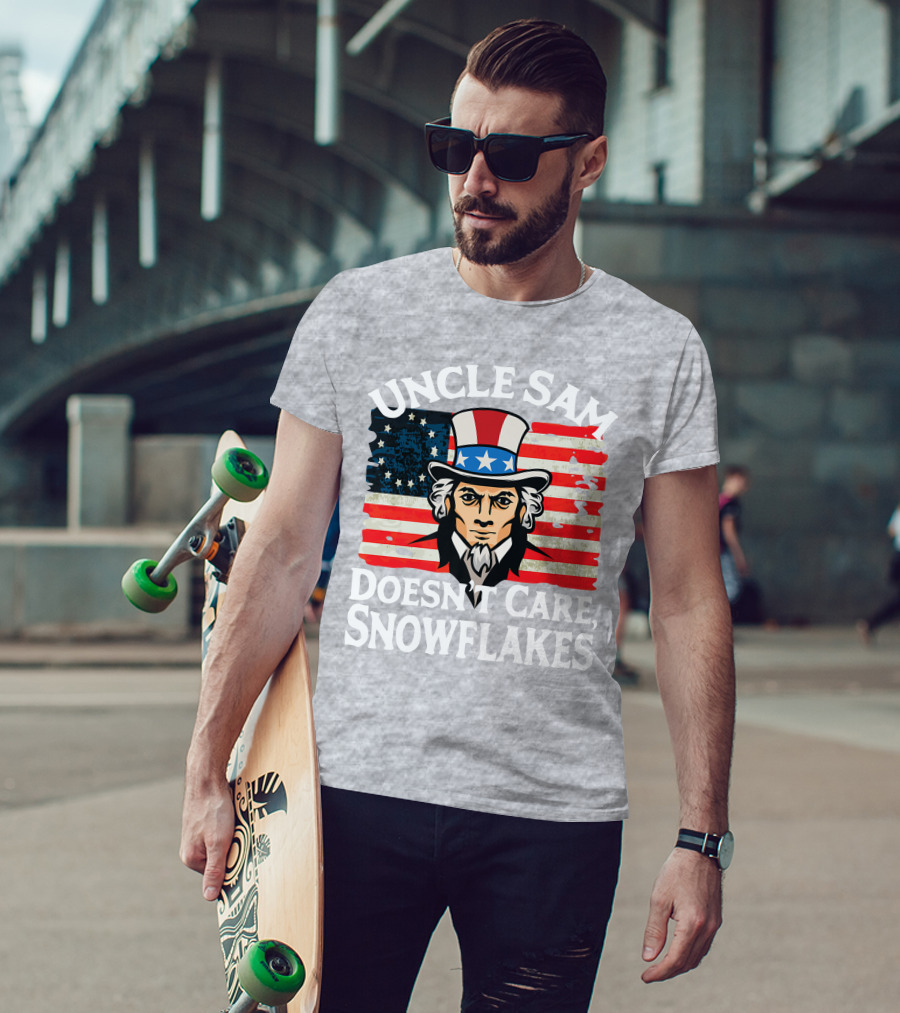 Uncle Sam Doesn't Care Snowflakes American Flag T-Shirt