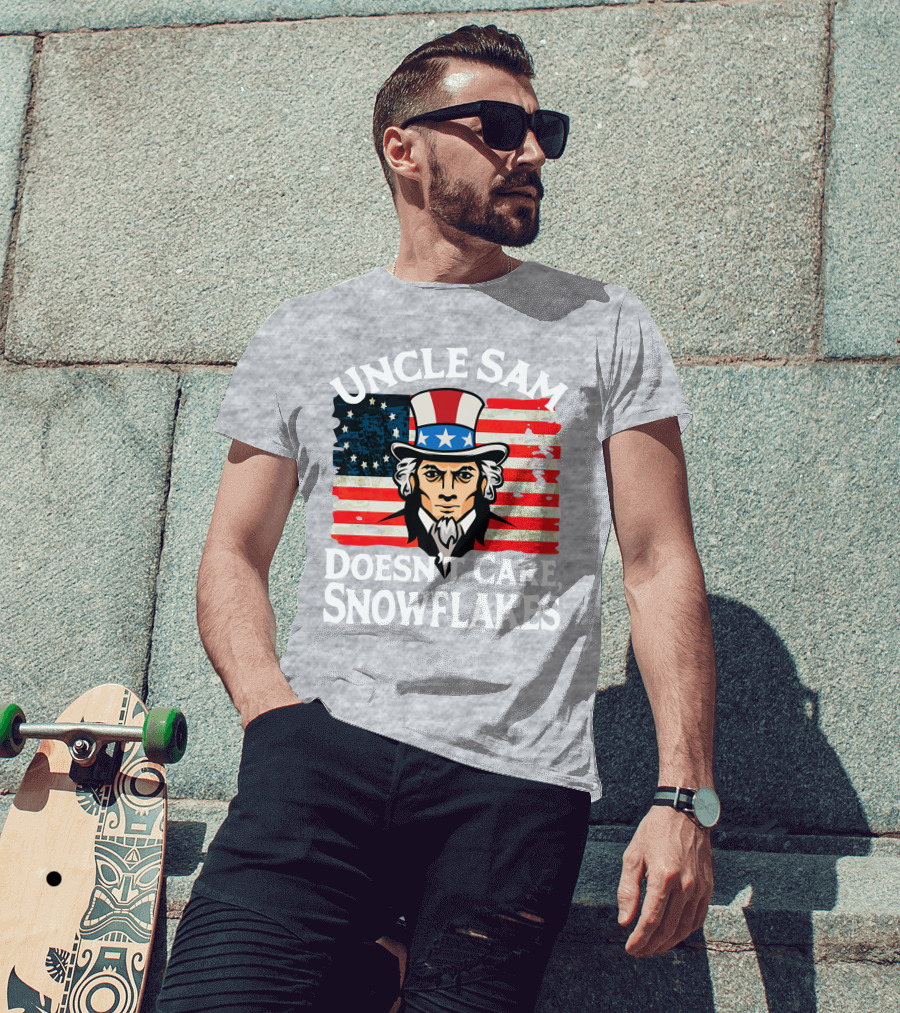 Uncle Sam Doesn't Care Snowflakes American Flag T-Shirt