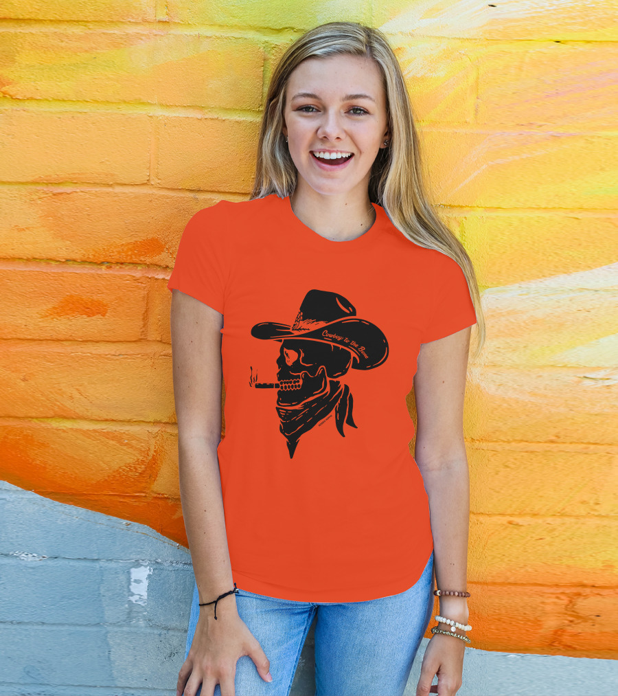 Cowboy To The Bone Skeleton Smoking Bandana Hat T-Shirt
