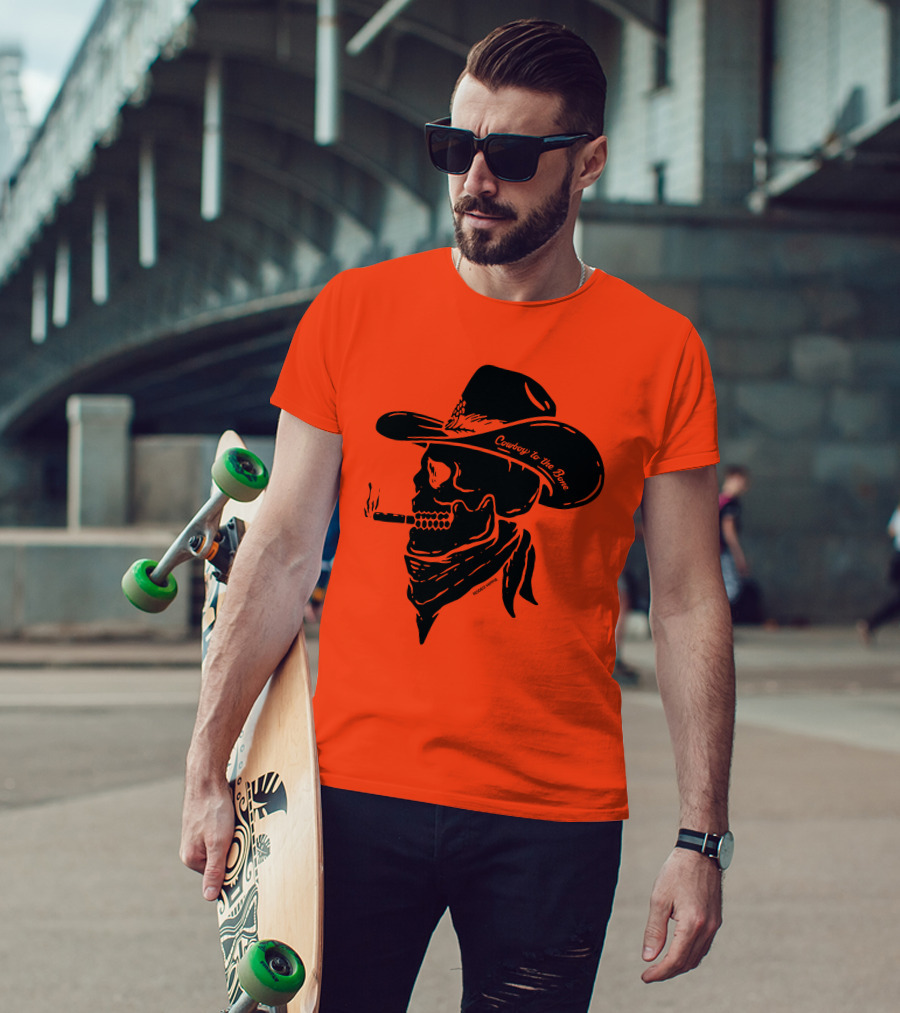 Cowboy To The Bone Skeleton Smoking Bandana Hat T-Shirt