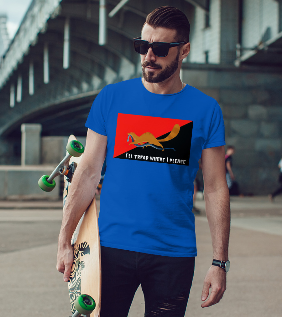 I'll Tread Where I Please Squirrel With Snake On Red T-Shirt