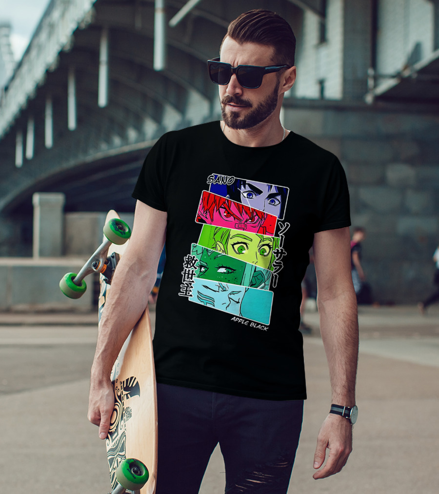 Saturday AM Apple Black Sano Character Panels Spencer's Merch T-Shirt