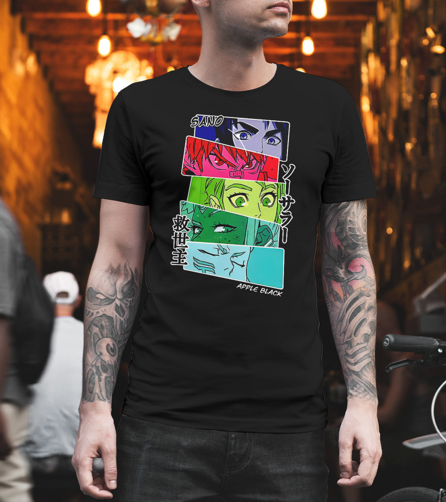 Saturday AM Apple Black Sano Character Panels Spencer's Merch T-Shirt