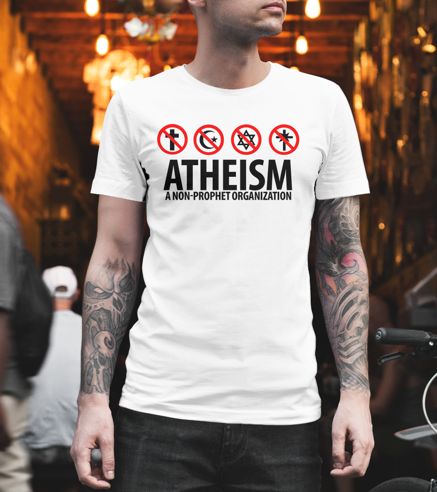 ATHEISM A Non-Prophet Organization No Religious Symbols Cross Crescent Star Star Of David T-Shirt