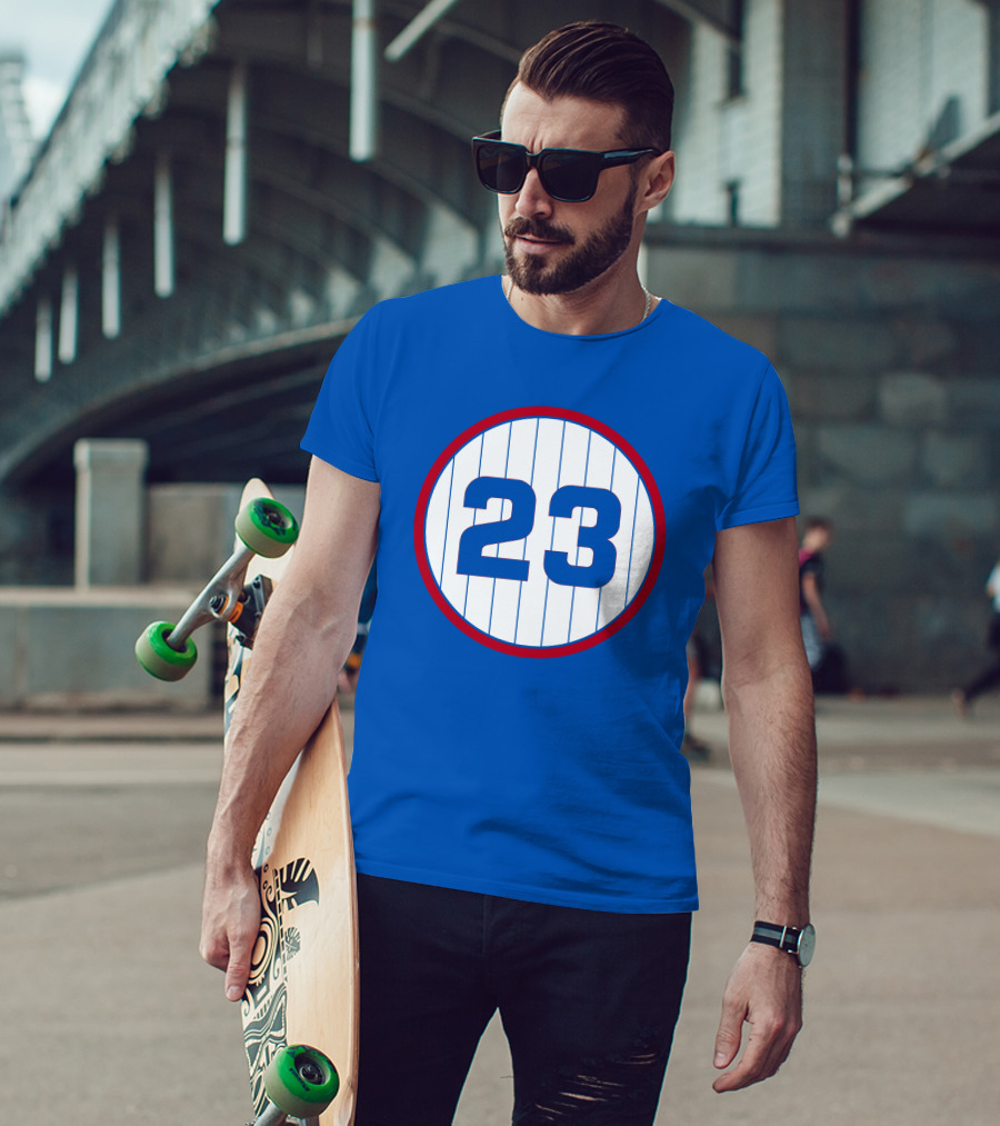 Harry Caray 23 Baseball Number Circle Blue Pinstripe T-Shirt