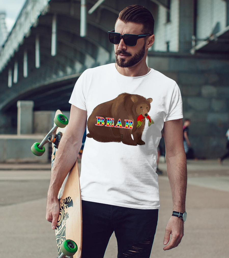Bear Rainbow Text With Salmon T-Shirt