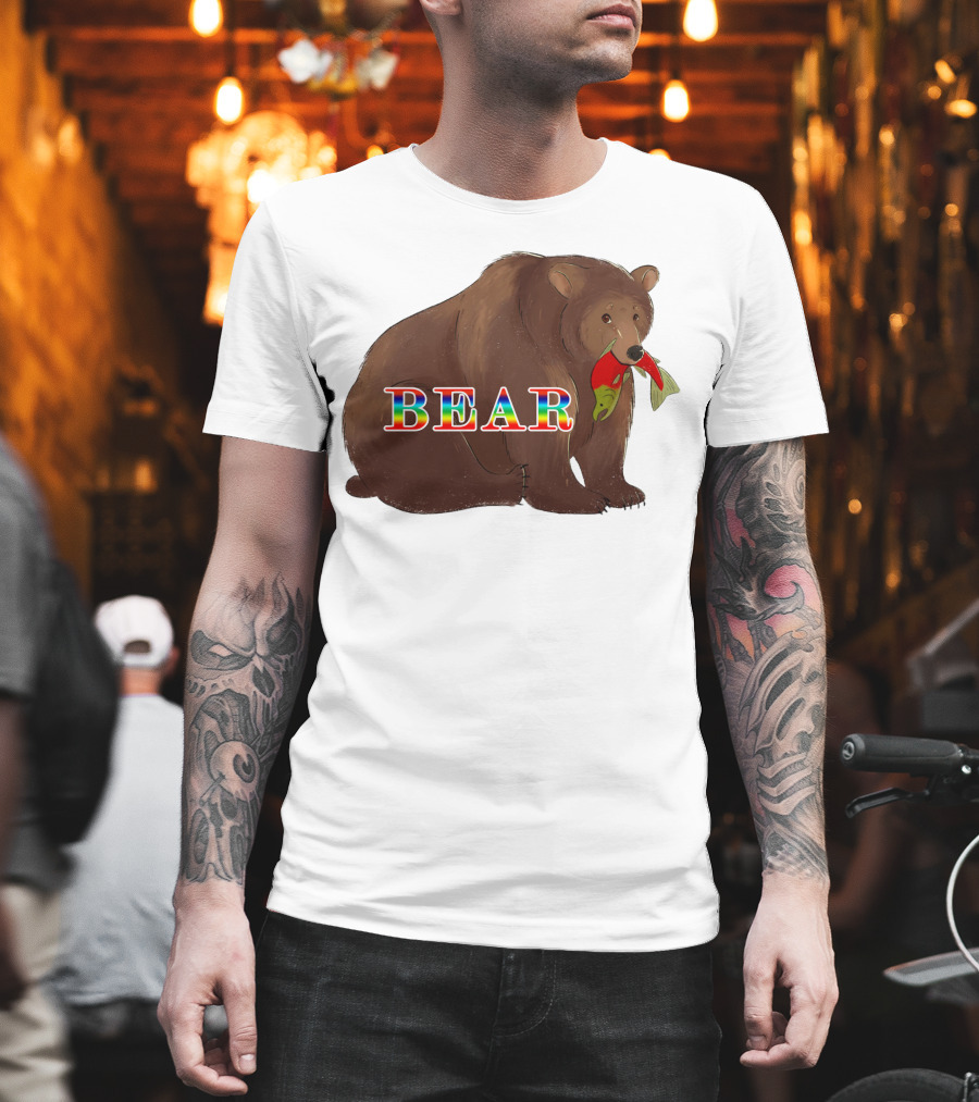 Bear Rainbow Text with Salmon T-Shirt