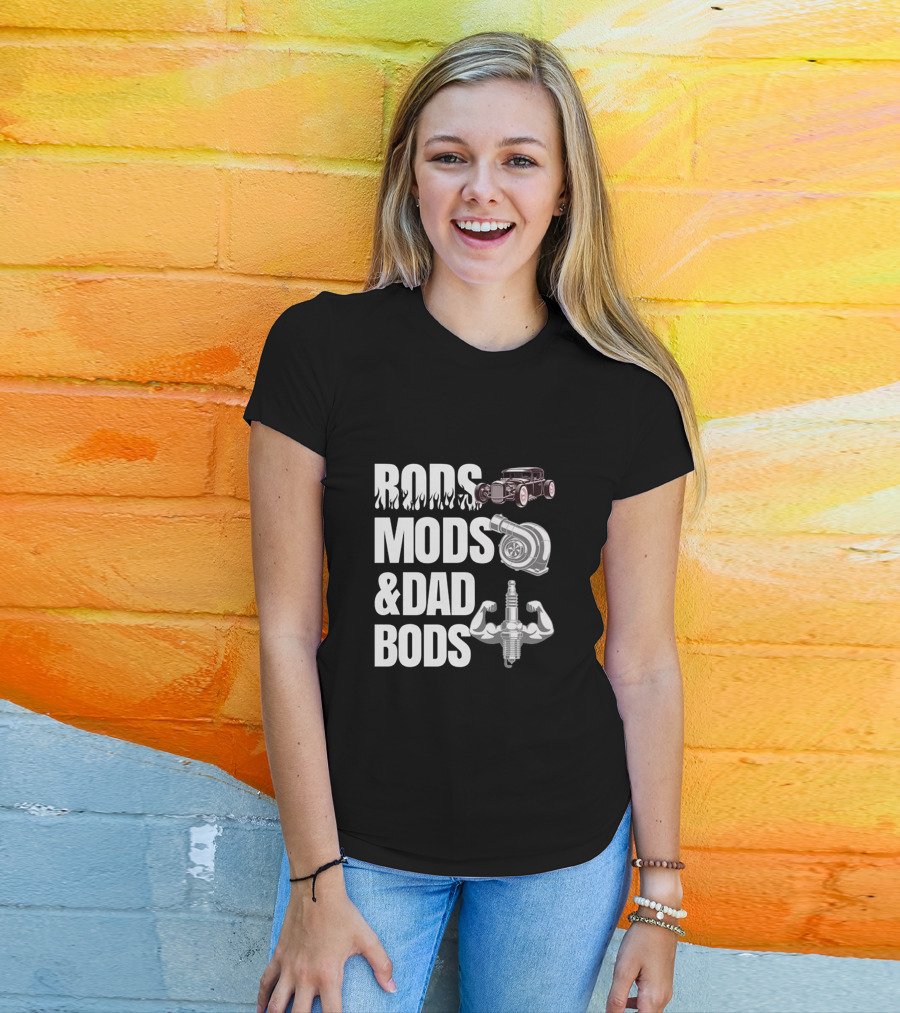 Rods Mods And Dad Bods Classic Car Turbocharger Spark Plug Muscles T-Shirt