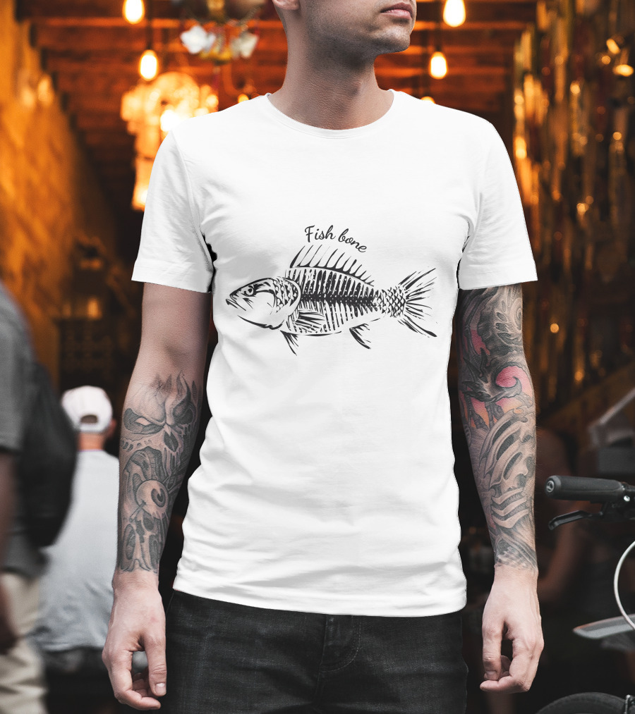 Fish Bone Hand-Drawn Sketch With Text Detailing T-Shirt