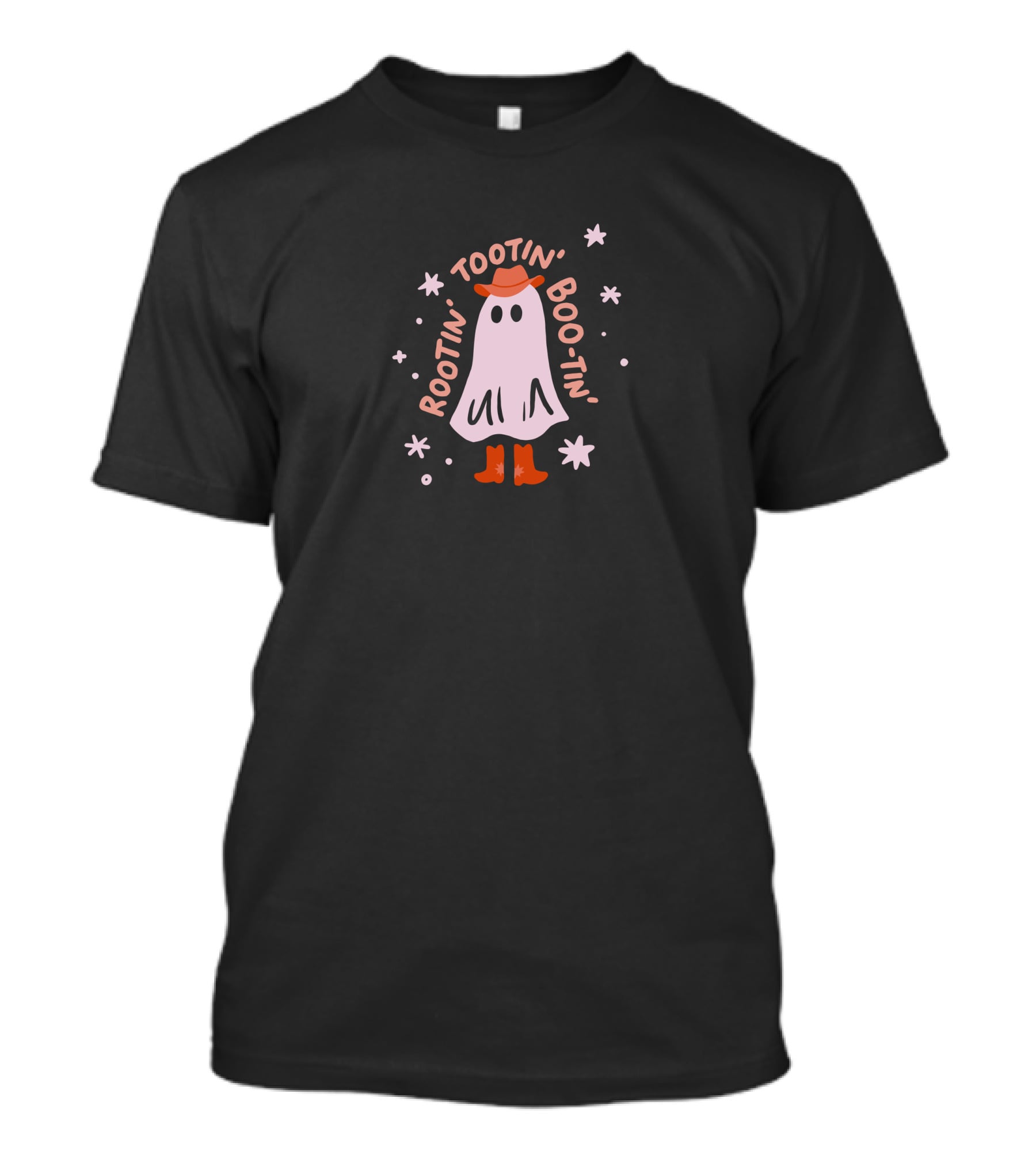 Rootin Tootin Boo Tin Ghost With Cowboy Hat And Boots Surrounded By Stars T-Shirt
