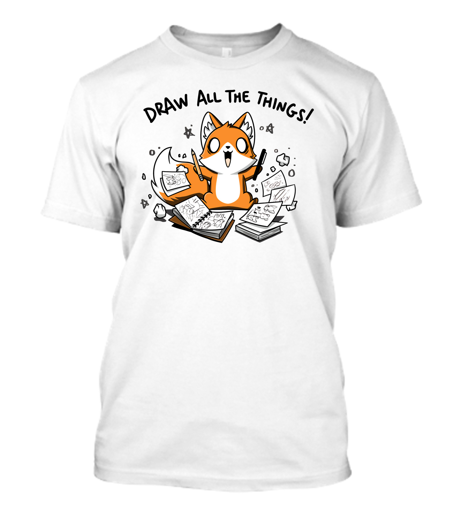 Fox With Sketchbooks And Pens Enthusiastically Draw All The Things T-Shirt