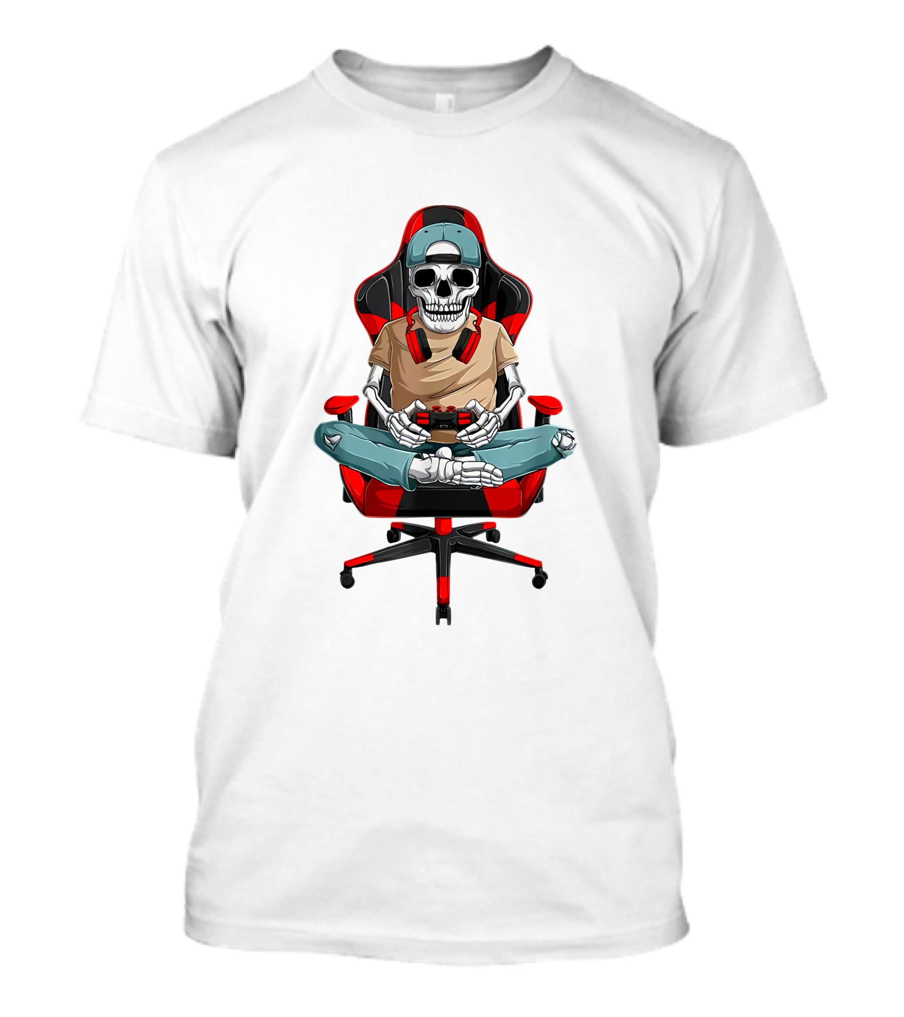 Skeleton Gamer In Cool Chair With Headphones And Controller T-Shirt