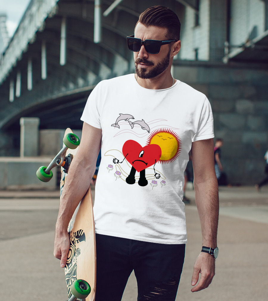 Bad Bunny Un Verano Sin Ti Album Heart Sun Dolphins Flowers Scene T-Shirt