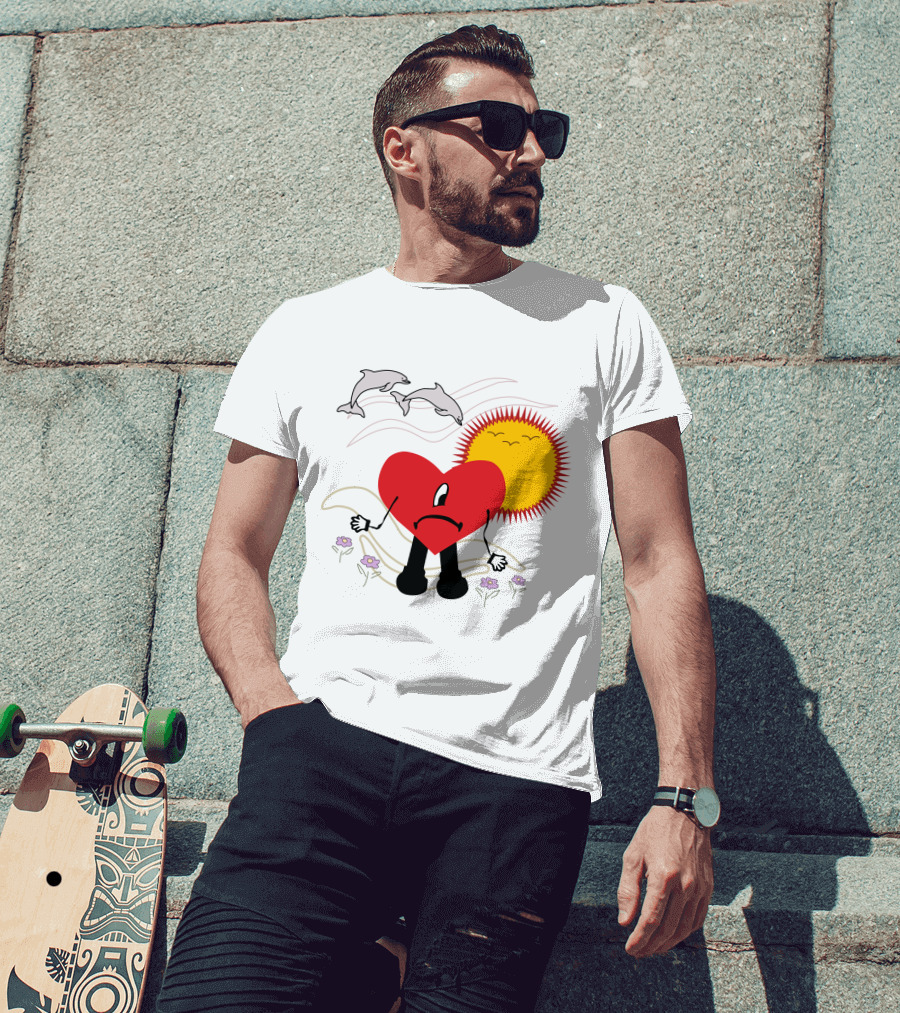 Bad Bunny Un Verano Sin Ti Album Heart Sun Dolphins Flowers Scene T-Shirt