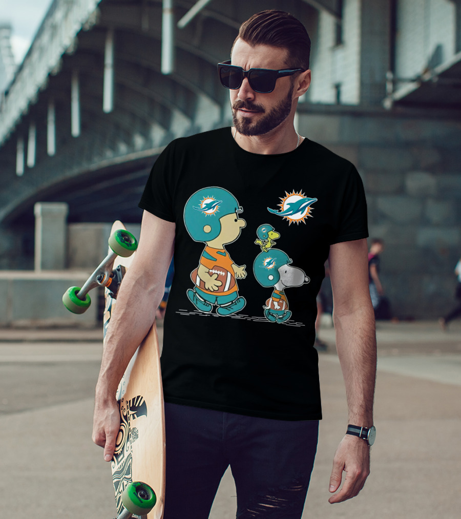 Snoopy Charlie Brown Miami Dolphins Football Helmets T-Shirt