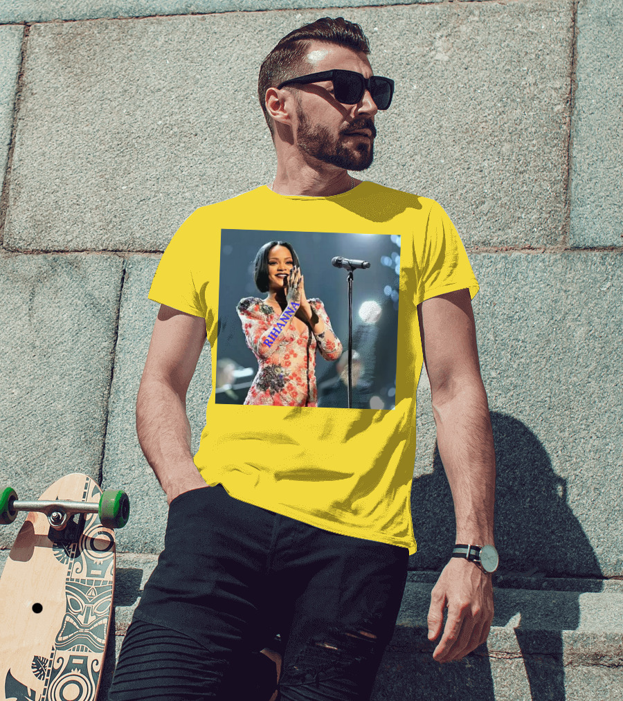 Rihanna Singer Songwriter Actress Performance Floral Dress T-Shirt