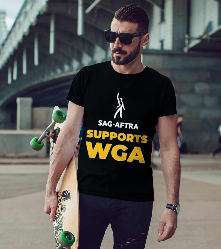 SAG-AFTRA Supports WGA Bold Logo With Iconic Figure T-Shirt