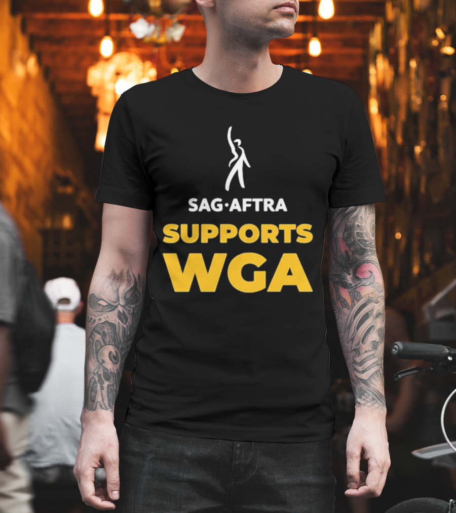 SAG-AFTRA Supports WGA Bold Logo with Iconic Figure T-Shirt