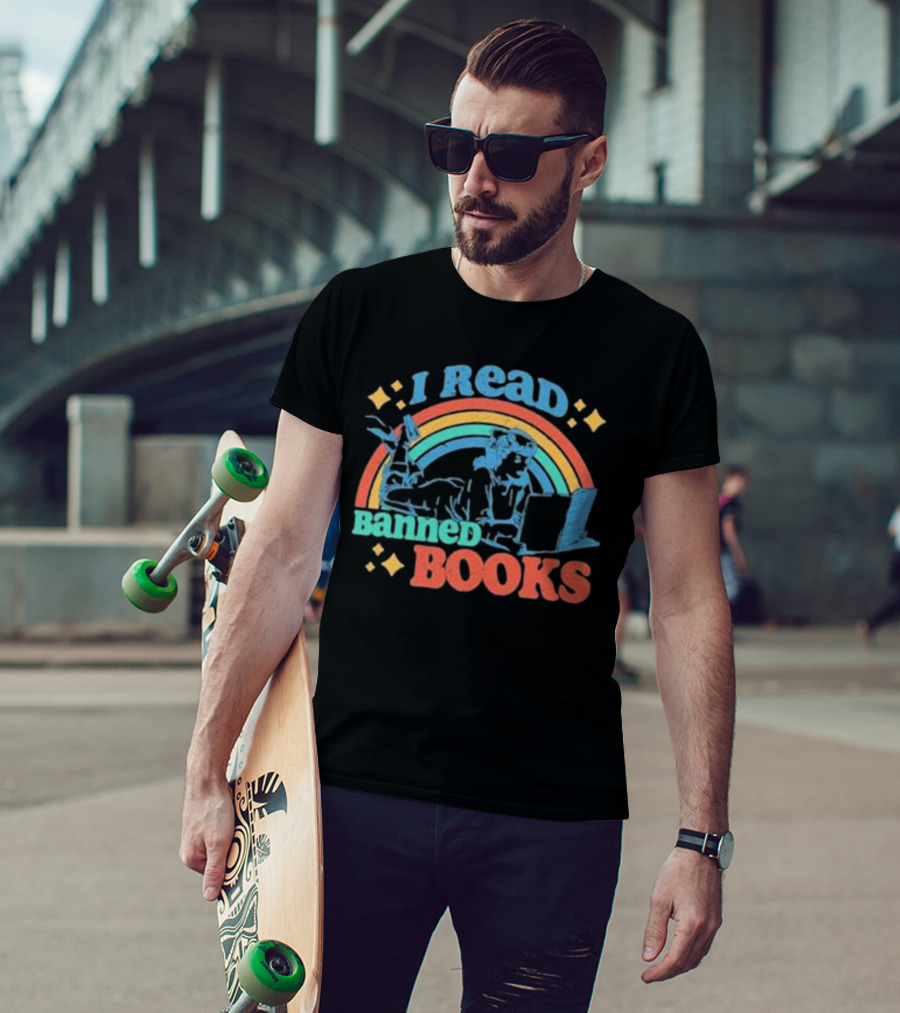 I Read Banned Books Retro Rainbow T-Shirt
