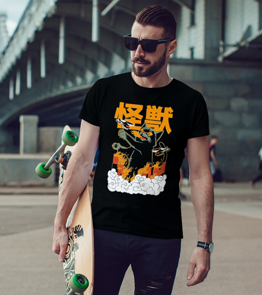Kaiju No 8 Monster Cat Attack With Helicopters And Flames T-Shirt