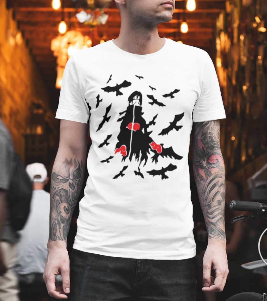 Itachi Uchiha Akatsuki Cloak And Crows With Red Clouds T-Shirt