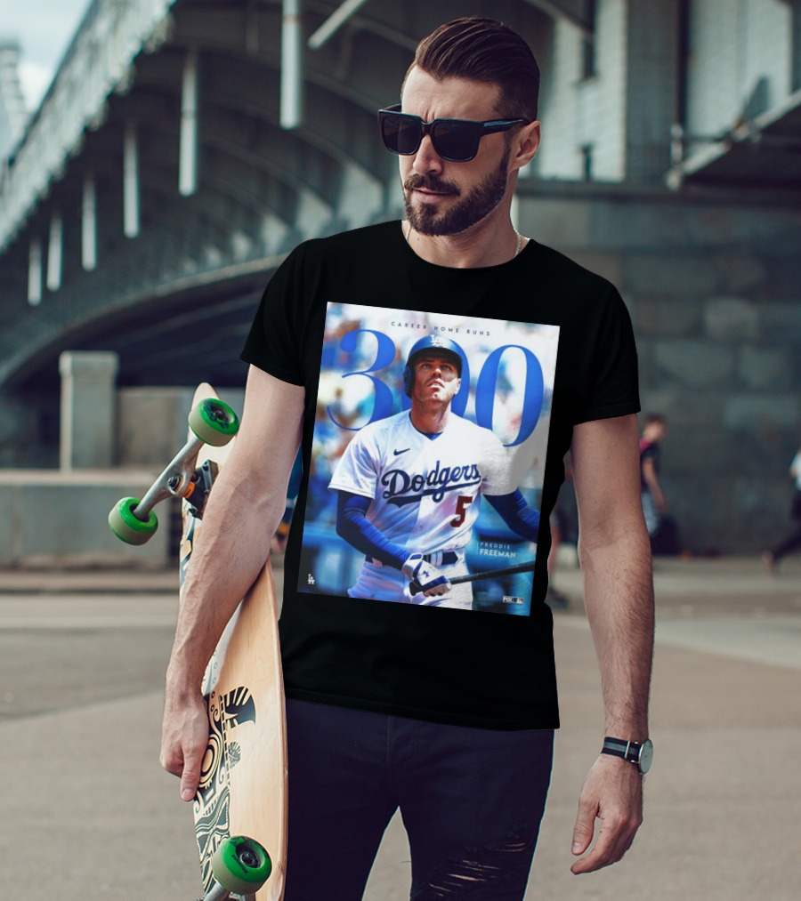 Dodgers Freddie Freeman 300 Career Home Runs Achievement Image With MLB T-Shirt