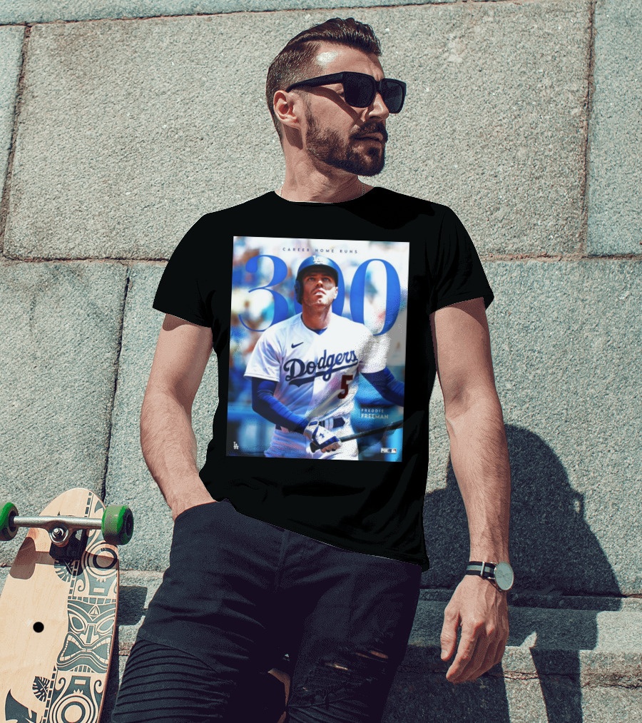 Dodgers Freddie Freeman 300 Career Home Runs Achievement Image With MLB T-Shirt