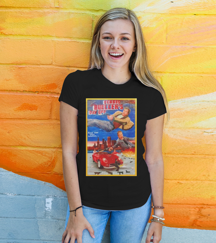 Ferris Bueller's Day Off Royal Gato Video Ashaiman Explosive Artwork With Thrilling City Escape T-Shirt