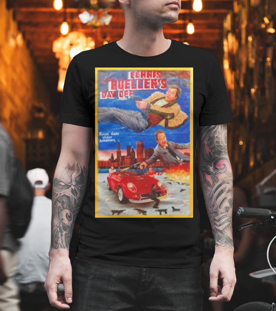 Ferris Bueller's Day Off Royal Gato Video Ashaiman Explosive Artwork With Thrilling City Escape T-Shirt