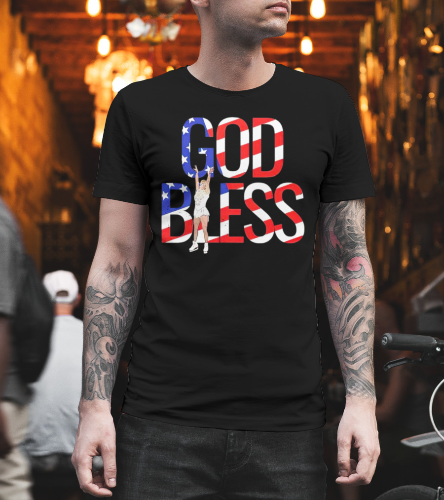 Men’s Tonya Harding God Bless American Flag Figure Skater T-Shirt