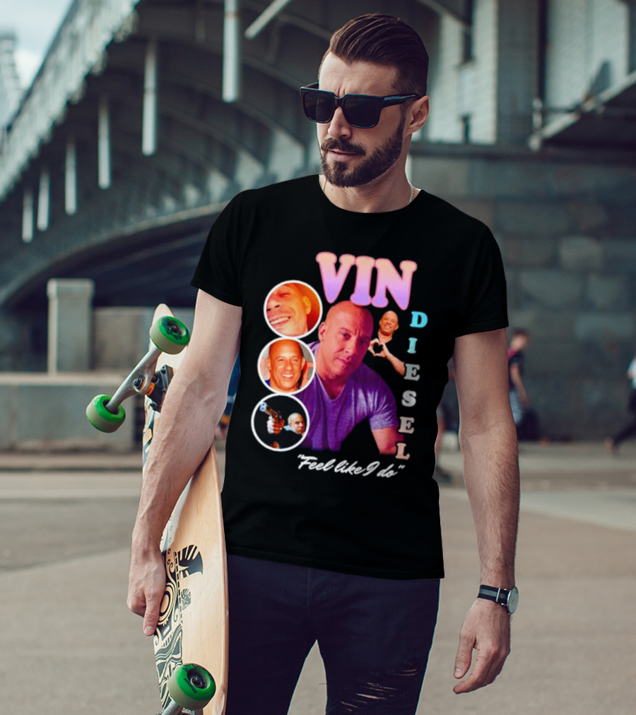 Vin Diesel Feel Like I Do Multicolor Photo Collage T-Shirt