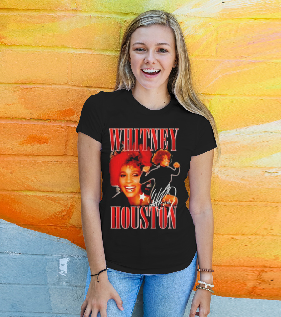 WHITNEY HOUSTON Signature Red Portrait With Joyful Expression T-Shirt