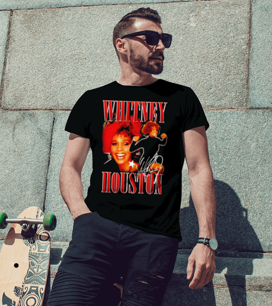WHITNEY HOUSTON Signature Red Portrait With Joyful Expression T-Shirt