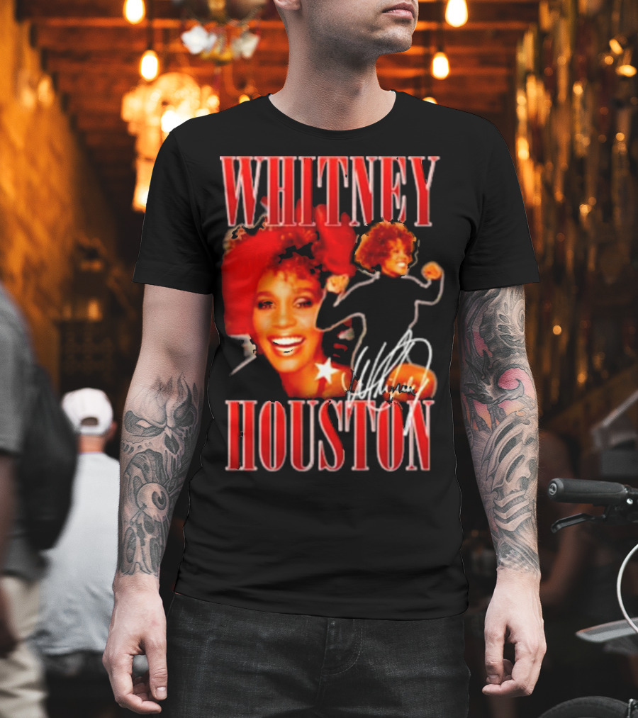 WHITNEY HOUSTON Signature Red Portrait With Joyful Expression T-Shirt