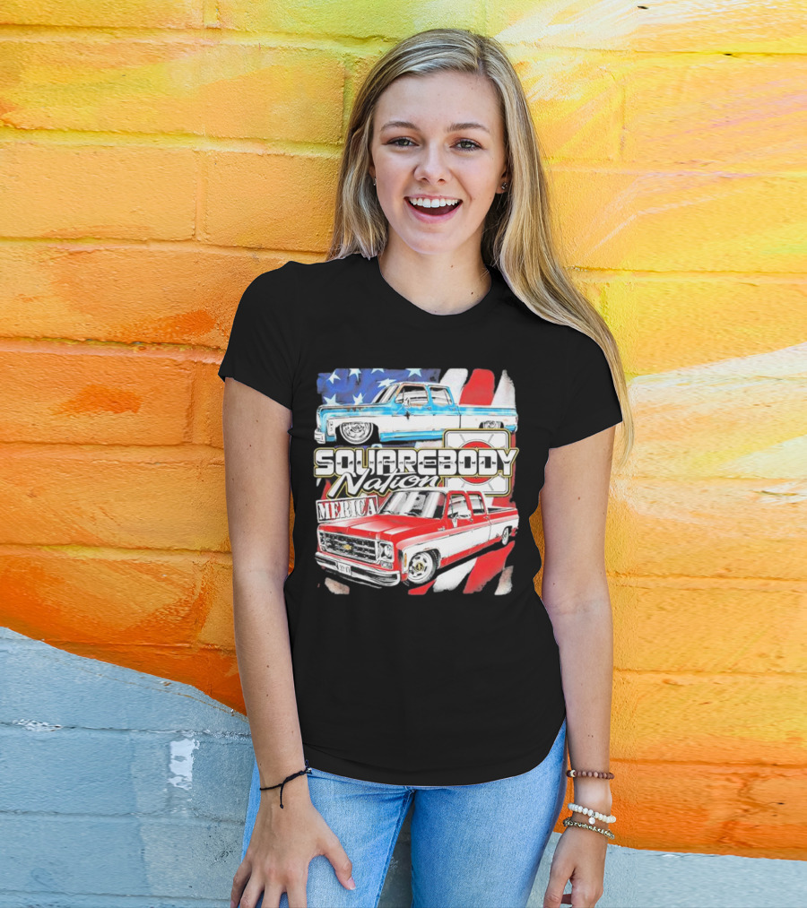 Squarebody Nation Merica American Flag Pickup Trucks T-Shirt