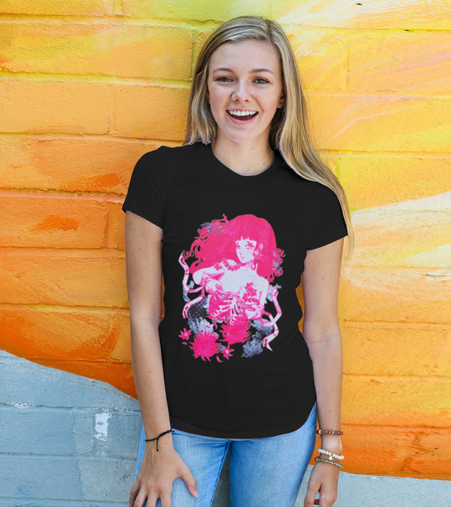 Centipede Girl Rib Cage Pink Floral T-Shirt
