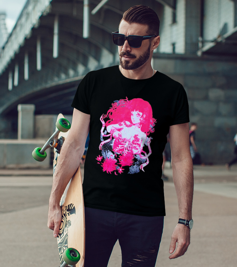 Centipede Girl Rib Cage Pink Floral T-Shirt