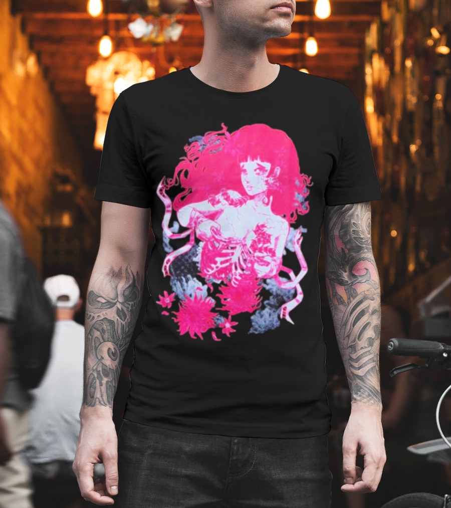 Centipede Girl Rib Cage Pink Floral T-Shirt