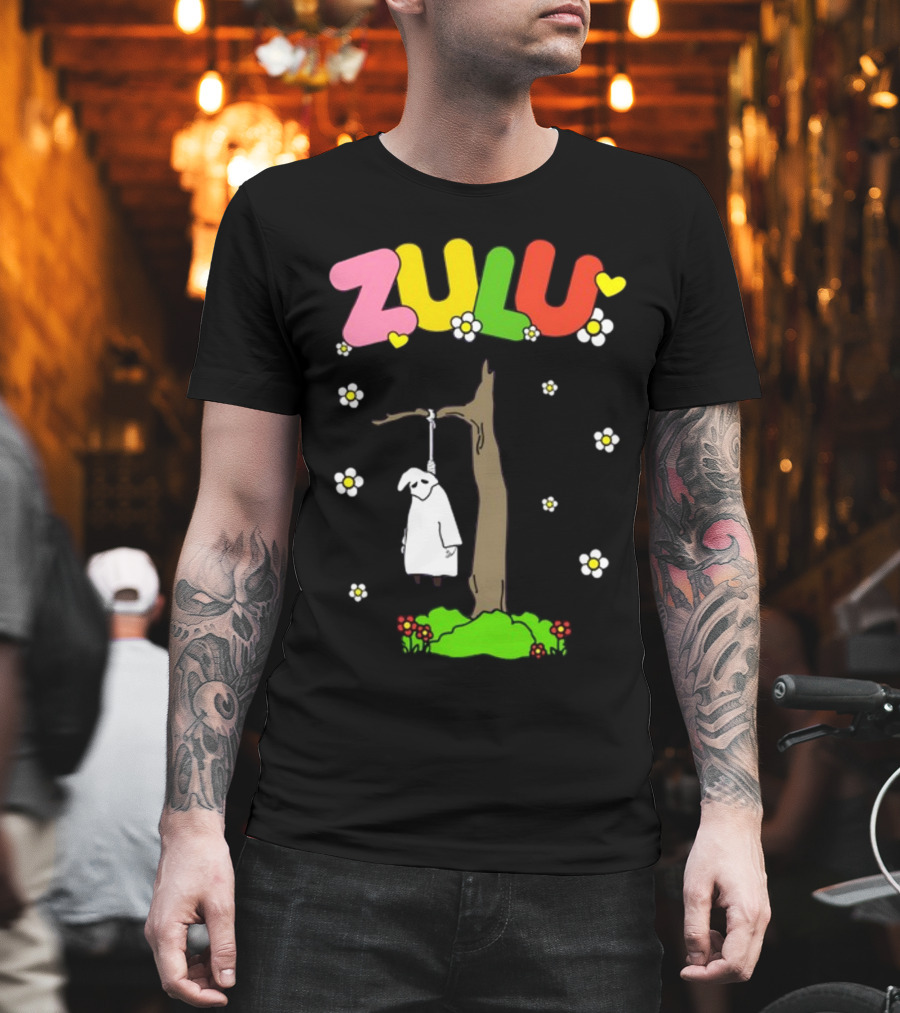 Zulu Hanging Tree with Colorful Text and Heart Flowers T-Shirt