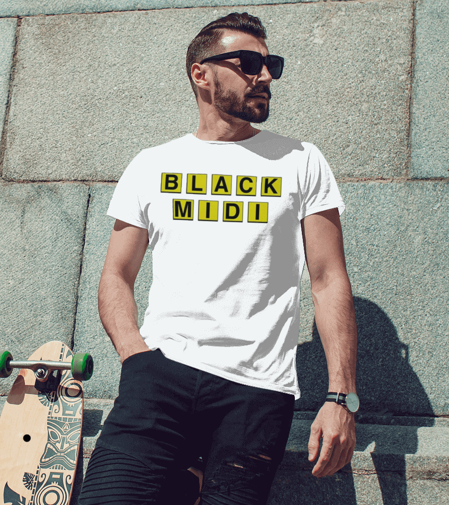 Black Midi Waffle House Black Yellow Block Letters T-Shirt
