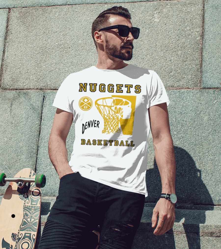 Nuggets Denver Basketball Slam Dunk White Men's Junk Food T-Shirt