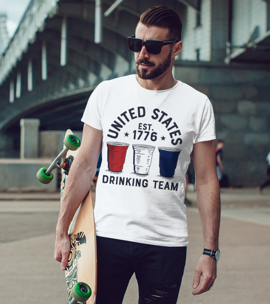 United States Drinking Team Est 1776 Red White Blue Cups T-Shirt