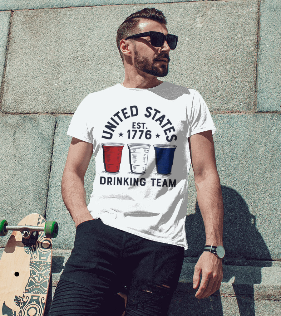 United States Drinking Team Est 1776 Red White Blue Cups T-Shirt