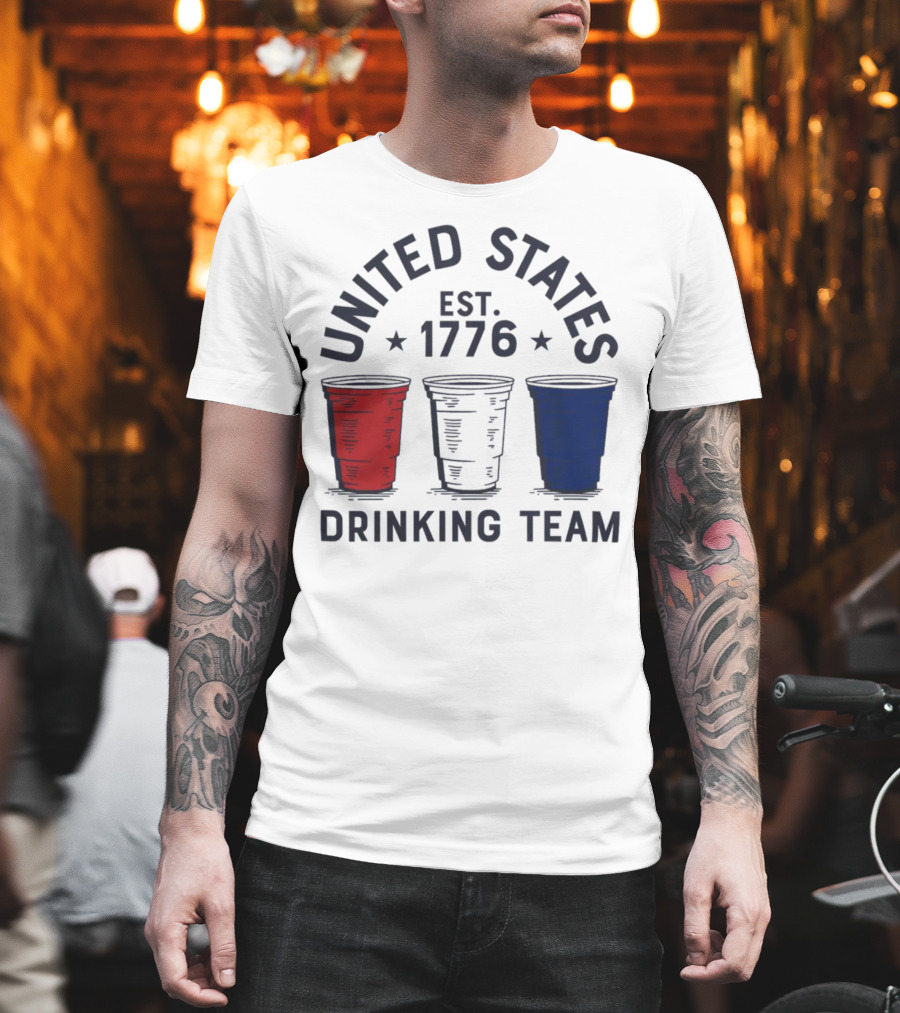 United States Drinking Team Est 1776 Red White Blue Cups T-Shirt