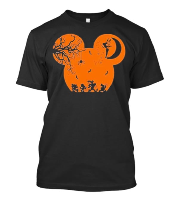 Disney Halloween Not So Scary Party Mickey Silhouette With Tinkerbell And Characters T-Shirt