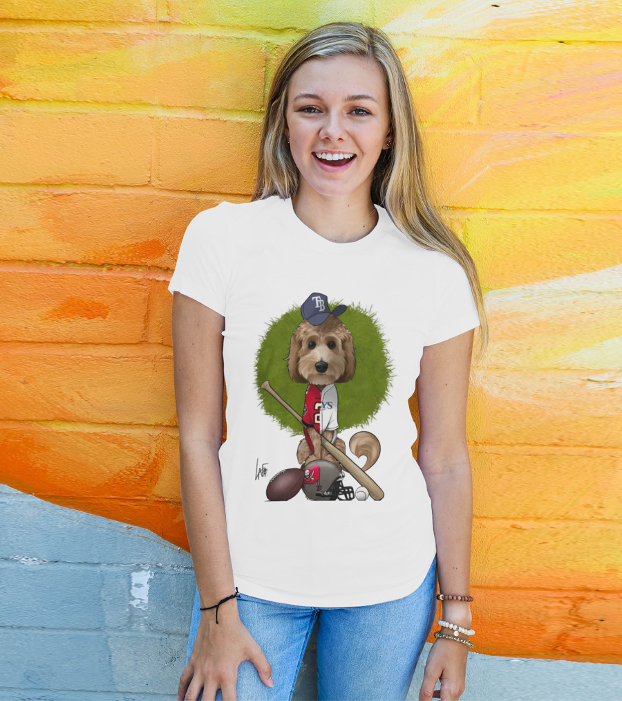 6217 Mcglumphy Tampa Bay Rays Buccaneers Canine Caricature With Sports Equipment T-Shirt
