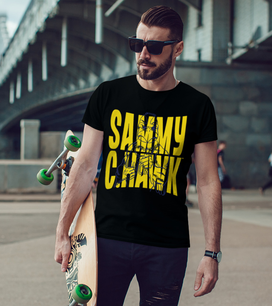 UNC Wilmington Seahawks Sammy C. Hawk Bold Yellow Text With Mascot Outline T-Shirt
