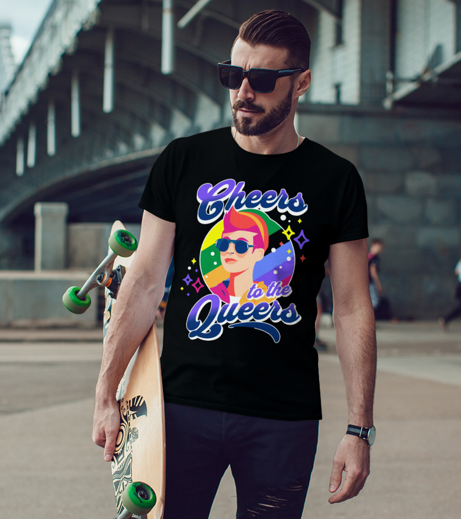 Cheers To The Queers Pride Rainbow Sunglasses Retro 80s T-Shirt