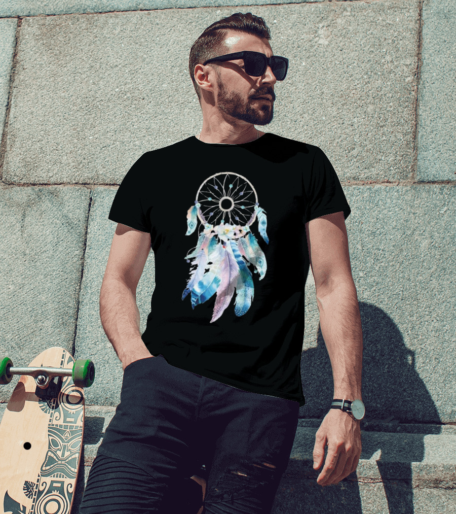 Harajuku Women Feather Dreamcatcher Flower Printed T-Shirt