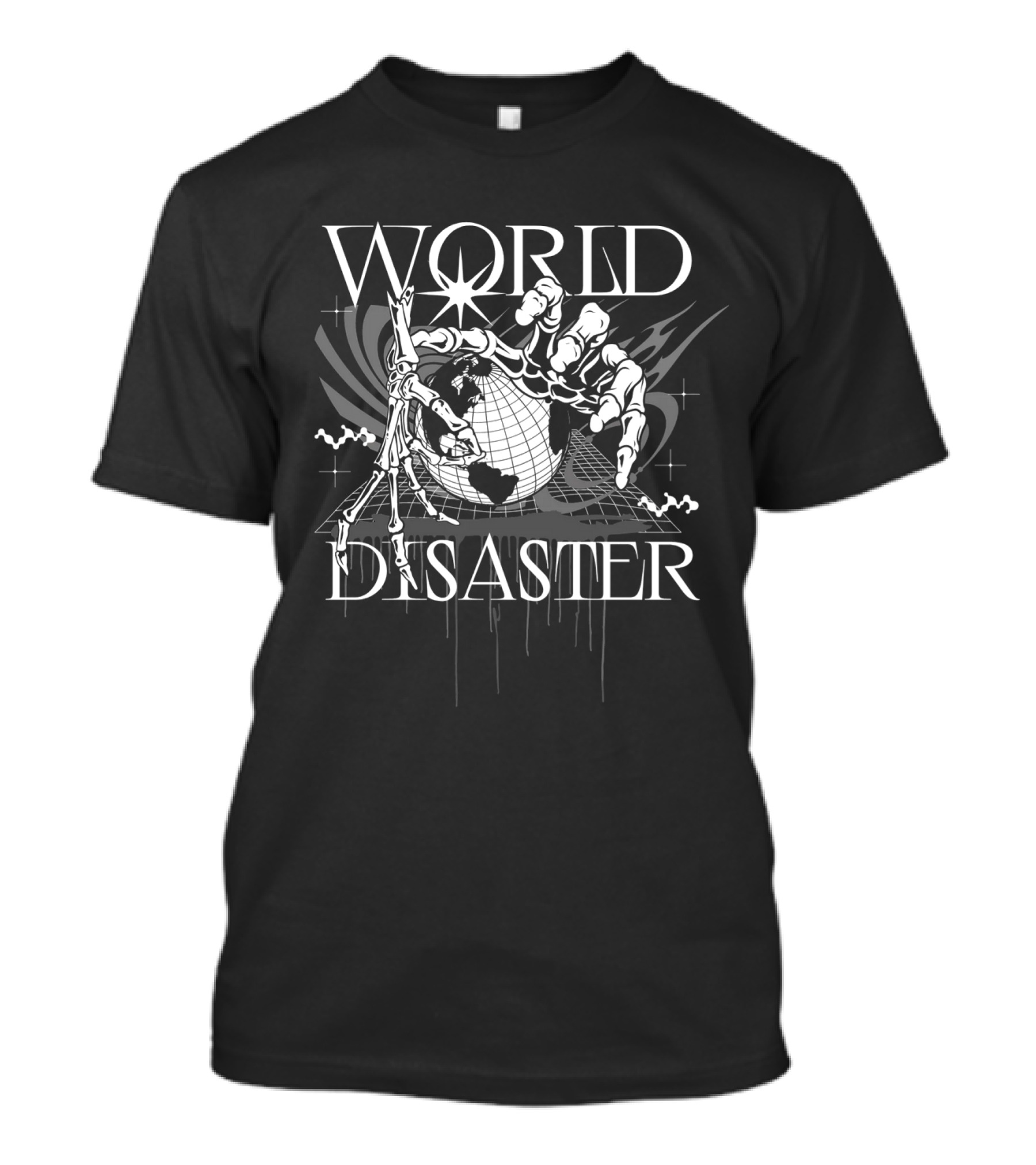 World Disaster Skeletal Hand Globe T-Shirt